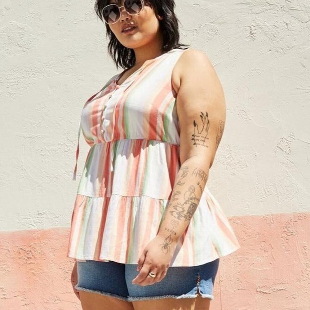 Torrid Womens Striped Slub Tiered Tank Top Plus Size 1X Boho Hippie Festival